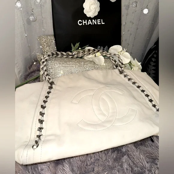 π₯ CHANEL Gorgeous βCCβ logo Bone all-leather braided chain link bag w/ COA. WOW! - Picture 4 of 12